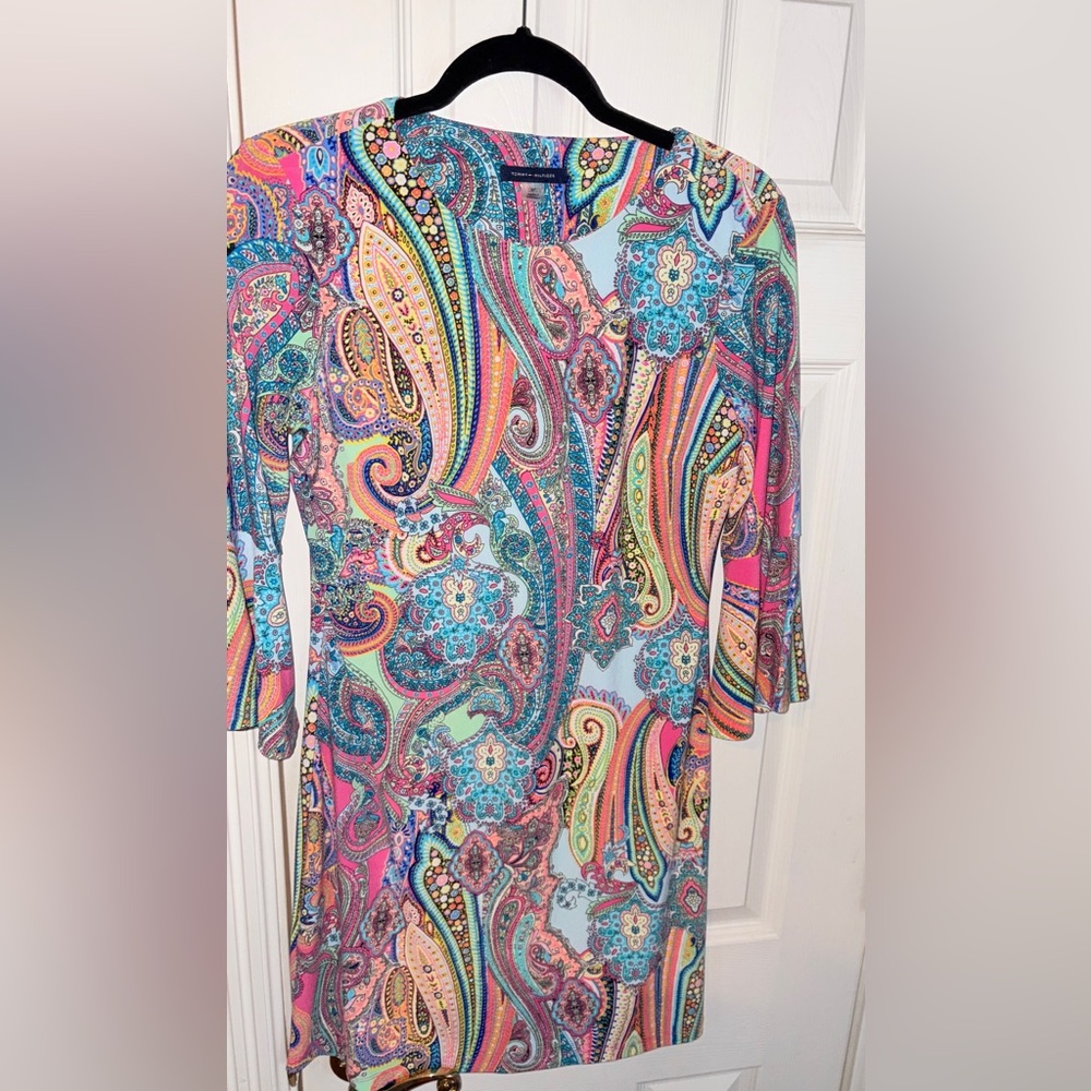 Tommy Hilfiger Multicolor Paisley Print Dress - Pink, Blue, Teal flared arms 8P
